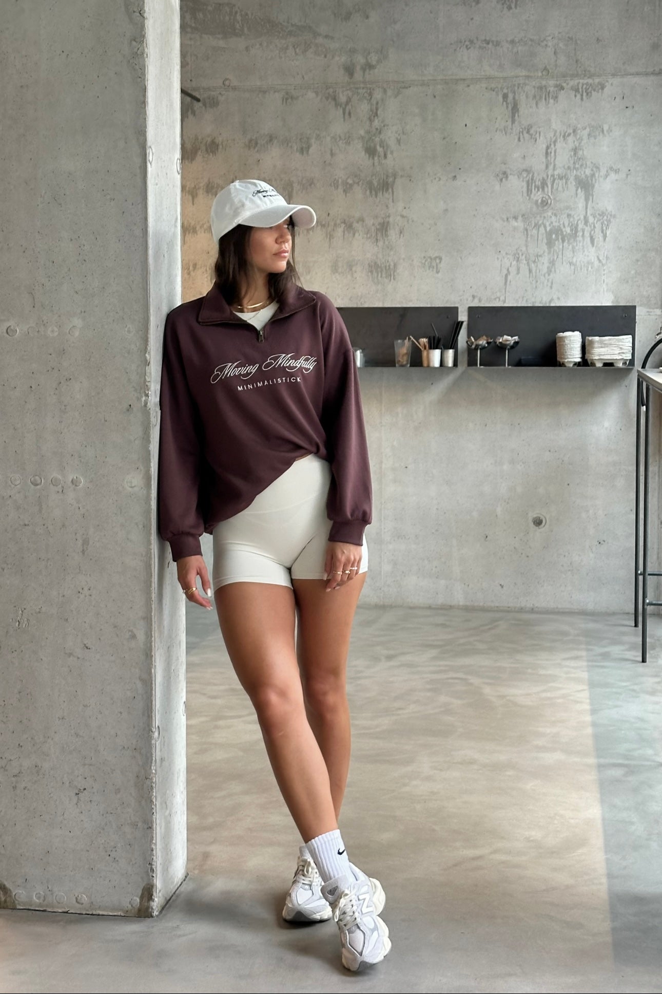 Hnědá Quarter Zip Mikina