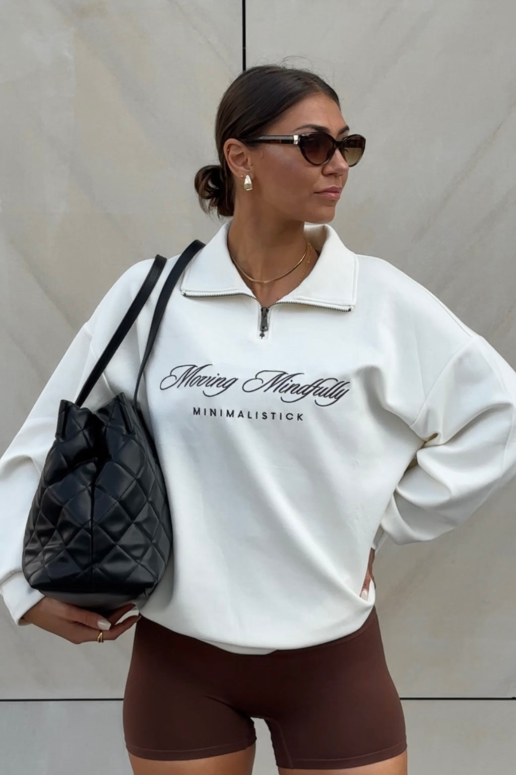 Krémově Bílá Quarter Zip Mikina