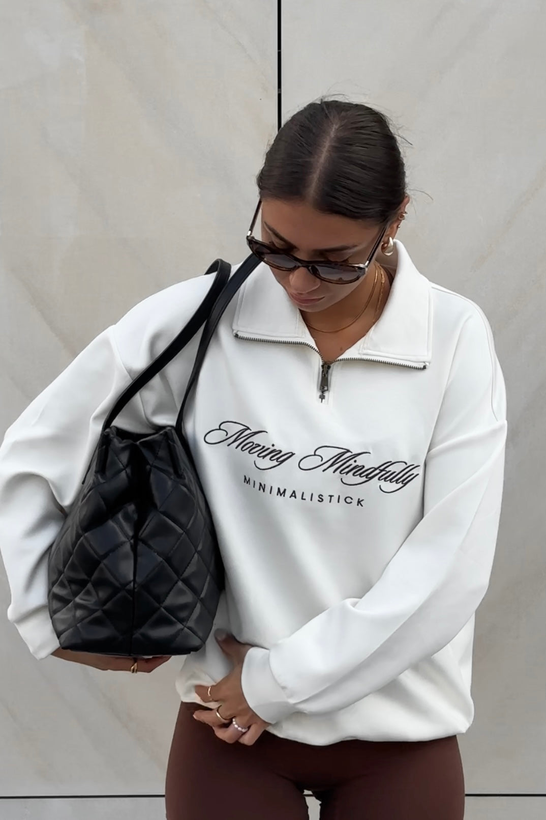 Krémově Bílá Quarter Zip Mikina