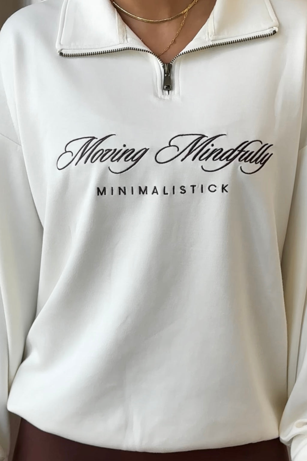 Krémově Bílá Quarter Zip Mikina