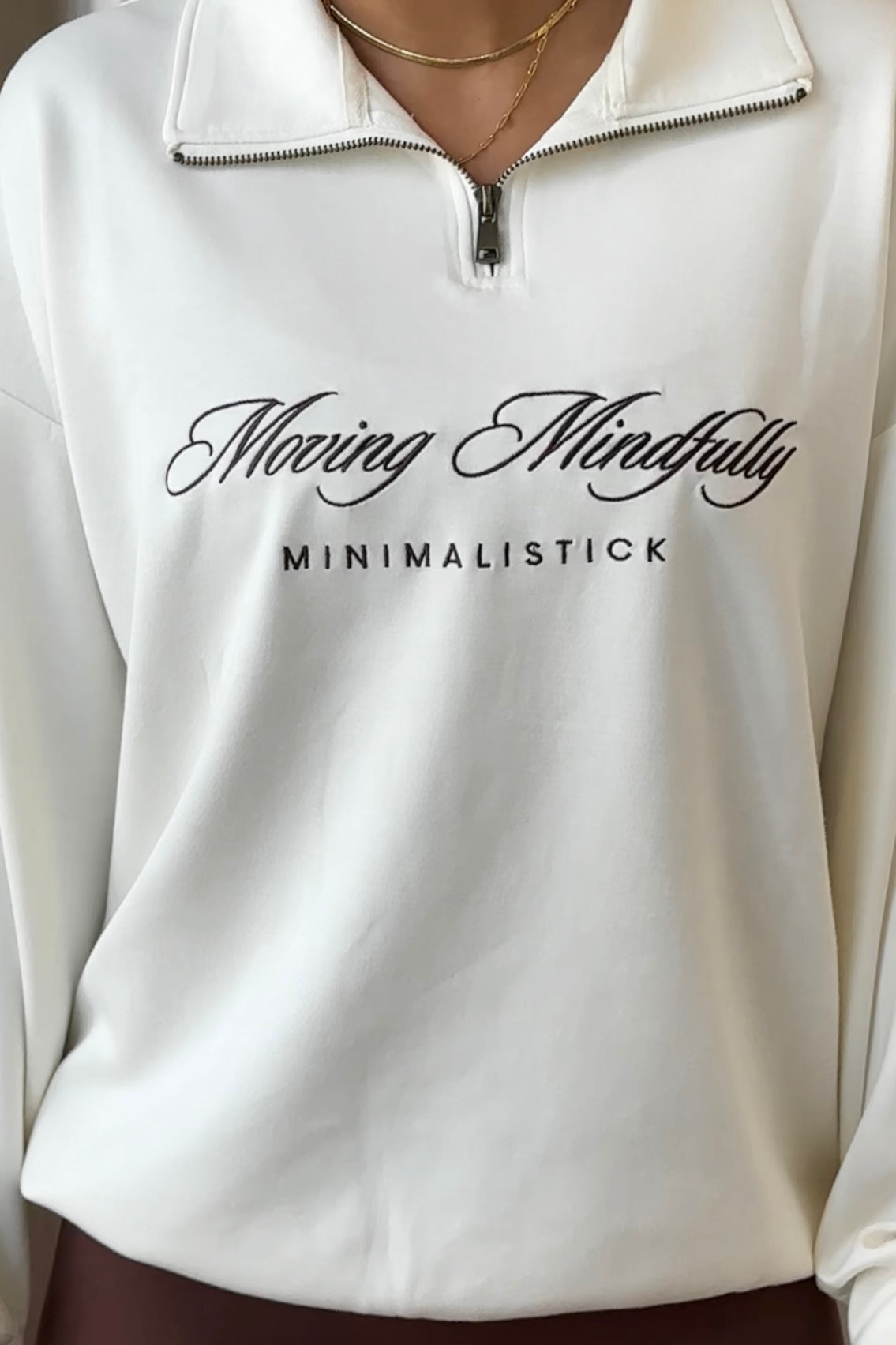 Krémově Bílá Quarter Zip Mikina